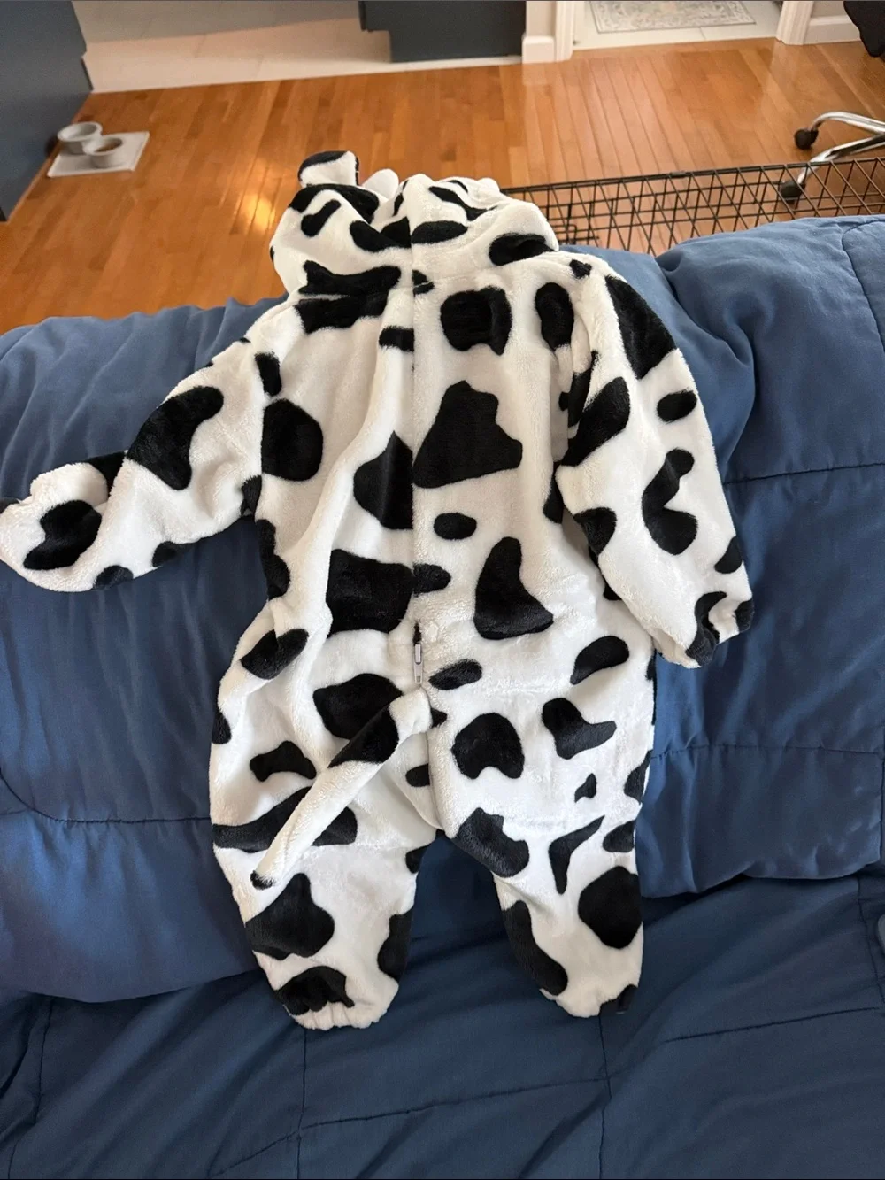 Kids Plush Cow One-Piece Halloween Costume, White, Black & Pink